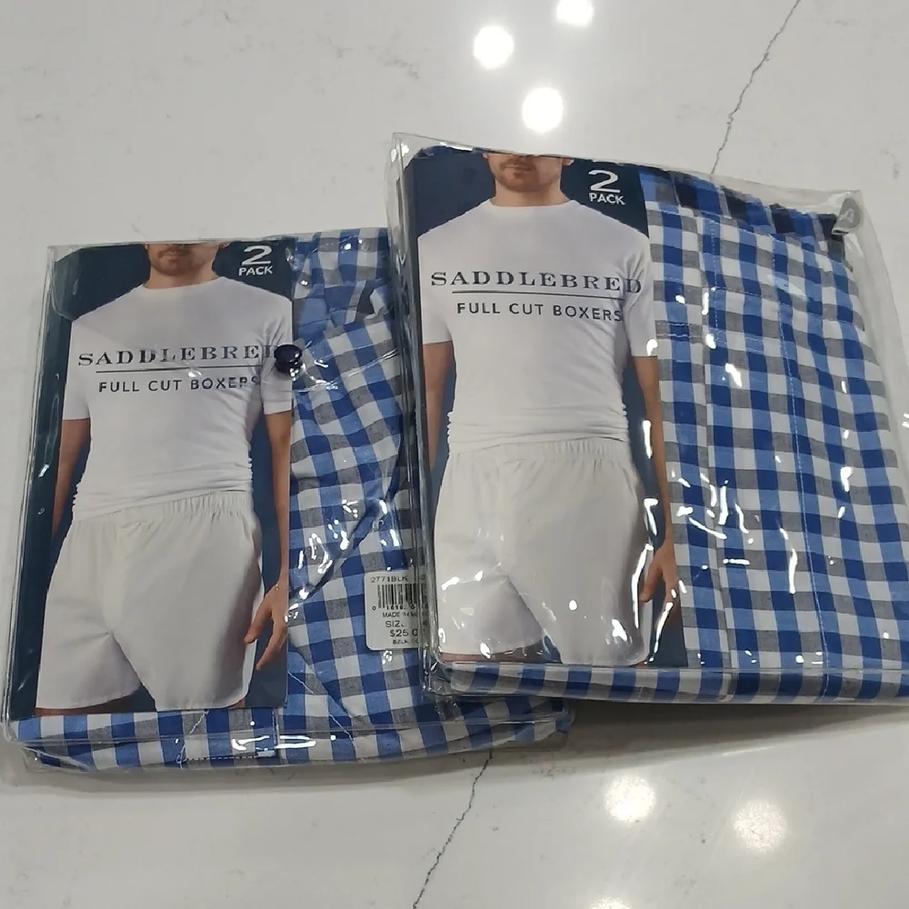 Saddlebred Blue and White Checkered Boxers Full Cut Boxers 4 Pairs Sz 44 $22